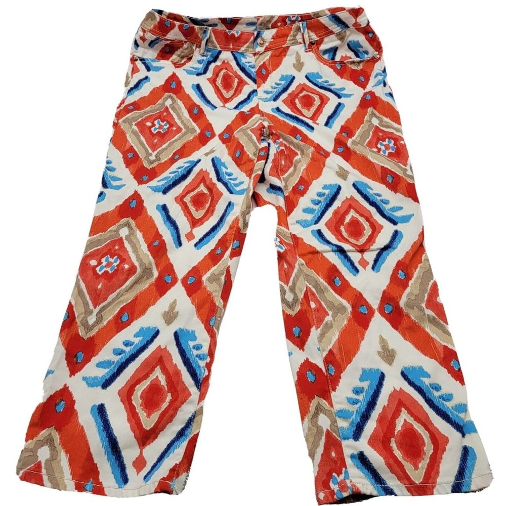 CHICO'S Platinum Colorful Orange Blue Crop Capris Pants Chico's sz 2